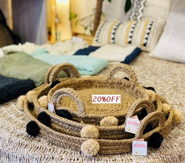 手編みジュートのトレイ