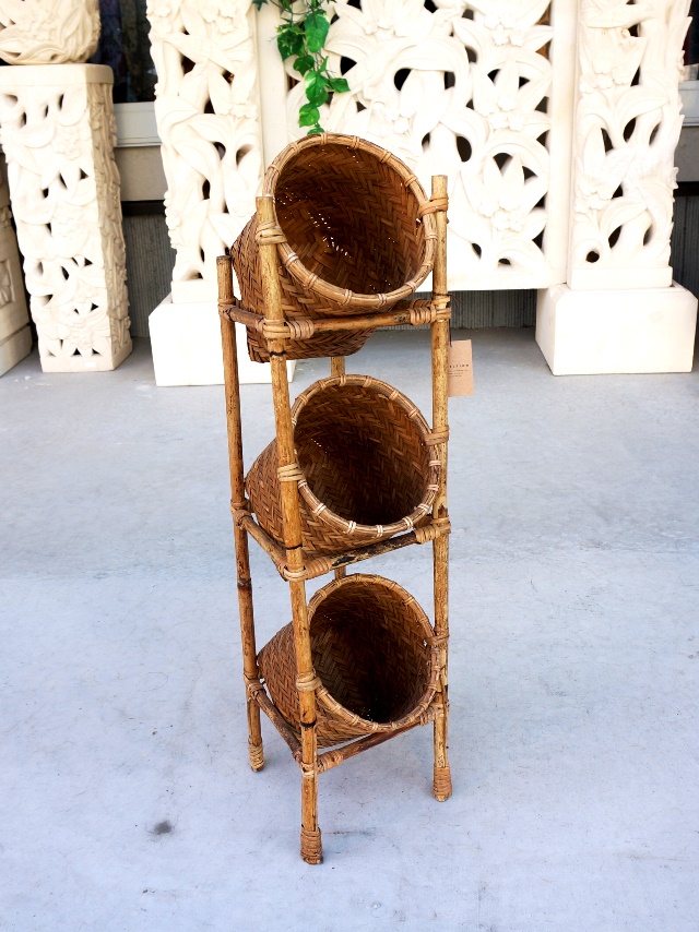 3段かご収納/アジアンインテリア 3段かご収納/アジアンインテリア