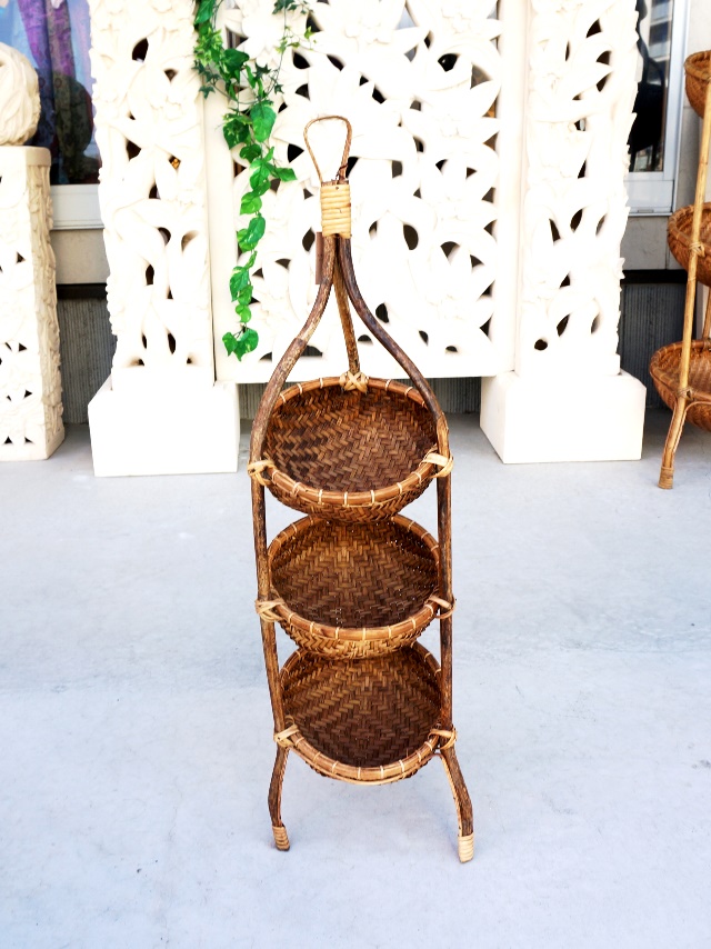 3段かご収納/アジアンインテリア 3段かご収納/アジアンインテリア