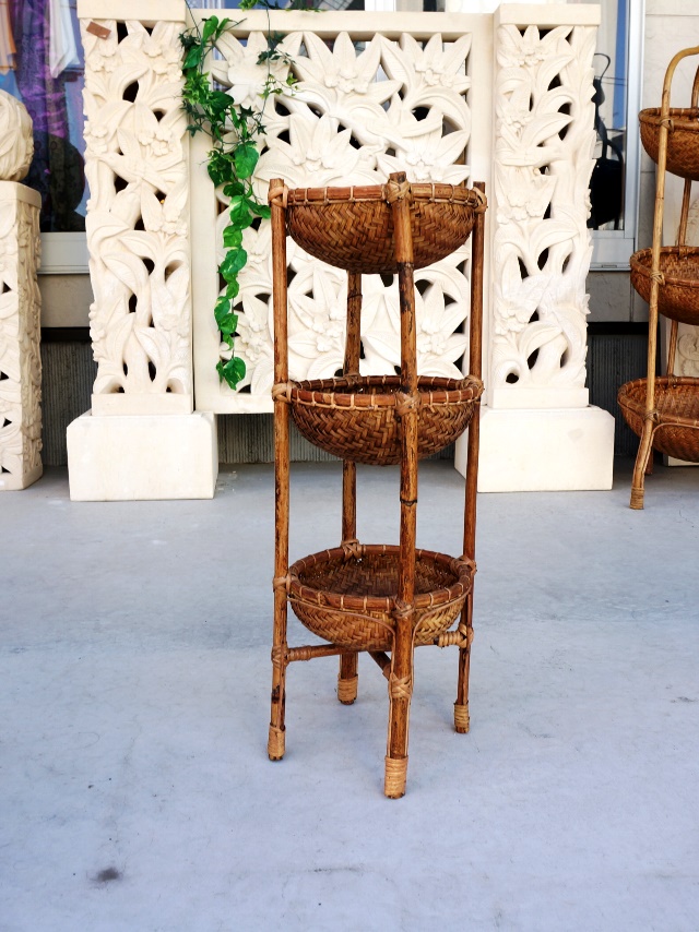 3段かご収納/アジアンインテリア 3段かご収納/アジアンインテリア